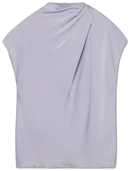 Lilac blouse with an asymmetric gathered neckline