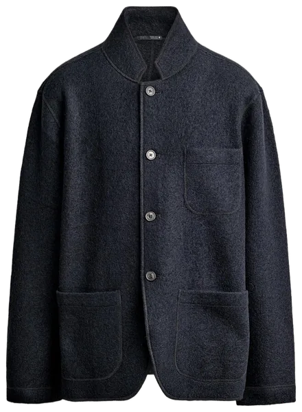 Navy jacket with a stand collar and three patch pockets